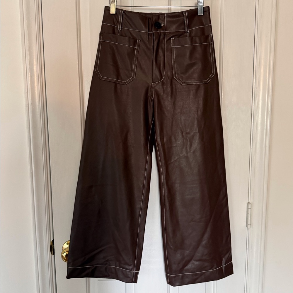 “MAEVE” Anthropologie Vegan Leather Colette Cropped Wide Leg Pant - Picture 7 of 16
